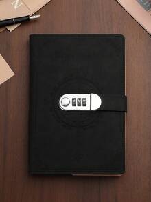 SHEIN A5 200页2023笔记本复古密码本带锁日记本活页夹加厚创意手账本学生记事本文具 - 黑色 - 查看 7