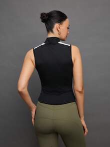 Activina Women's Black Equestrian Riding Top With White Detail And Half Zip Neckline - Black and White - View 2