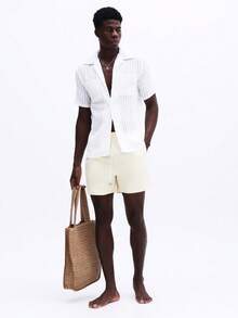 SUMWON 经典泳裤沙滩短裤，抽绳腰带，纯色夏季泳装 - 黃色 - 查看 7