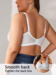 DesireSculpt 1 chiếc áo ngực cỡ lớn dành cho nữ, màu trơn, thanh lịch, thoải mái, mềm mại, chất liệu jacquard, trang trí nơ, mút xốp mềm, dây đeo điều chỉnh được, không gọng. - trắng - Xem 2