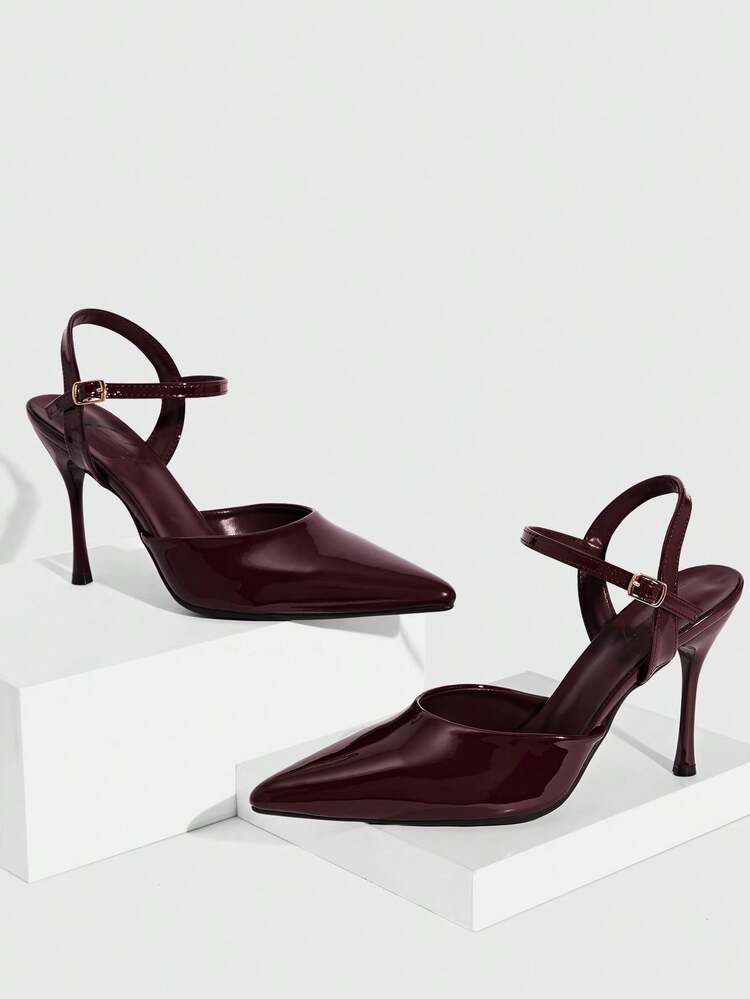 CUCCOO SZL Women Shoes Women's Pointed Thin High Heel Burgundy Women's High Heel Shoes Ankle Strap Shoes Fashion Sexy Party Banquet Nightclub Fashion Simple High Heel Women's Shoes