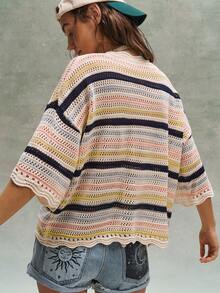 Bohemela Women's Lace Patchwork Hollow Out Casual Versatile Daily Wear Long Sleeve Sweater - Multicolor - View 8