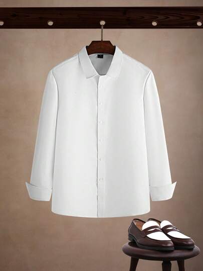 Core Aspect 男士纯色素色纽扣开襟长袖衬衫，适合丈夫、工作、秋季、老款风格