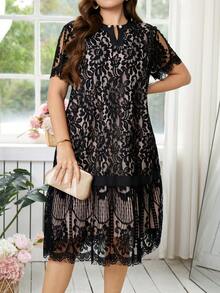 SHEIN Clasi 大码V领插肩短袖蕾丝优雅荷叶边连衣裙 奢华晚礼服 婚礼礼服 夏季服装 夏季穿搭 春季服装 春季穿搭 夏季连衣裙 春季连衣裙 节日连衣裙 优雅连衣裙 优雅派对连衣裙 派对穿搭 婚礼宾客连衣裙 婚礼派对连衣裙 婚礼及活动 伴娘礼服 毕业礼服 母亲毕业穿搭 外出穿搭 舞会礼服 生日礼服 女士生日穿搭 女士节日穿搭 女士度假穿搭 节日穿搭 正式礼服 奢华女士长袍 奢华女士罩袍 黑色蕾丝连衣裙 女士优雅连衣裙 法式连衣裙 黑色连衣裙 女士大码连衣裙 女士连衣裙 最新款连衣裙 8XL连衣裙 - 黑色 - 查看 7