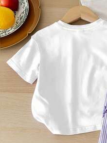 SHEIN LMoss Kids Bộ đồ mặc nhà thoải mái cho bé gái gồm 2 món: áo thun và quần short, có nơ trang trí, thích hợp cho mùa hè. - Nhiều màu - Xem 3