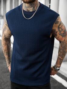 Manfinity CasualCool 男士高品质提花面料无袖背心，休闲度假之选，简约办公之选，适合正式或非正式场合，百搭设计，自穿或送礼皆宜。 - 寶藍色 - 查看 4