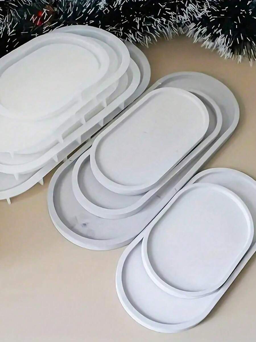 Elliptical Tray Resin Casting Mold - Flexible Silicone Mold For Jewelry Dishes, Bowls, Plaster, Concrete Crafts - White - View 1