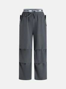 SHEIN Little Byeori 儿童/青少年男童休闲舒适字母松紧腰直筒宽松灰色长裤，基础款下装，Y2K风格长裤，幼儿男童服装，夏季长裤，适合春季、夏季、秋季穿着，户外活动，情人节、约会、旅行、度假、家庭聚会、返校、婚礼、晚宴、运动、生日派对等场合。 - 灰色 - 查看 4