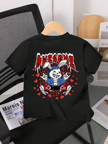 SHEIN Explorewe 1pcs Random 1pcs Boys Summer New Fun Cartoon Banana Chicken Print Short Sleeve T-Shirt, Funny DJ Banana Chicken Theme T-Shirt, - Black - View 4