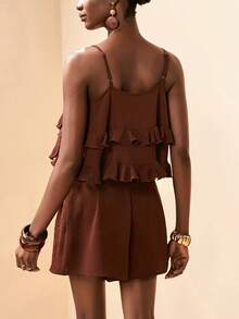 Zivah 2026 Vacation Casual Unique Ruffle Hem Elegant Top + Pants Set - Khaki - View 2