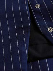 Revavyn 两件套藏蓝色条纹系带露背休闲套装裙，优雅女士办公室通勤装 - 藏蓝色 - 查看 3