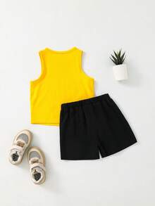 Cozy Pixies 2件套男婴字母印花圆领无袖背心和休闲短裤套装 - 彩色 - 查看 2