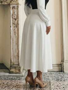 Anewsta Women's Elegant White Rhinestone Embellished Minimalist Fashion Skirt - White - View 2