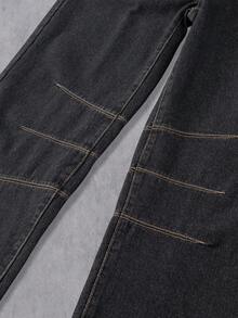 Manfinity Denimwave Jeans de mezclilla negra desgastada con efecto de bigotes de gato para hombre - Negro - Ver 5