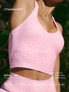 GLOWMODE FeatherFit™ Double Time Adjustable Halter Sports Bra Tank Top Light Support Low Impact Yoga Pilates Daily Spring Summer - Baby Pink - View 4