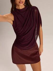 SHEIN x Tata & Beatriz SHEIN BAE Women's Sleeveless Solid Brown Shawl Tank Top - Purple - View 6