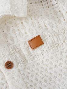 Cozy Pixies 2 pièces Ensemble bébé garçon cardigan à manches courtes en tricot col doux de couleur unie et short à taille élastique - Nude - Voir 4