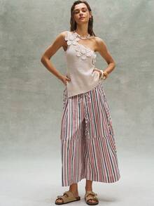 Bohemela Blusa sin mangas de punto con cuello asimétrico y decoración floral, estilo boho para primavera/verano, vintage, para mujer. Adecuado para vacaciones en la playa, uso diario, vuelta al colegio, salidas y fiestas. Estilo occidental y country para San Valentín, conciertos y fiestas. - Albaricoque - Ver 7