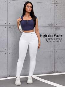 Flexra 白色修身高弹中腰休闲百搭牛仔裤 - 白色 - 查看 6