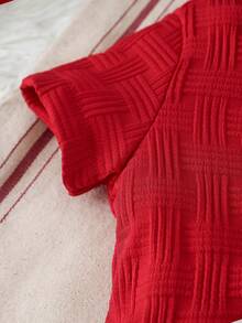 SHEIN Textured Shirt & Shorts Set, Fashionable Streetwear Style For Baby Boys - Red - View 5