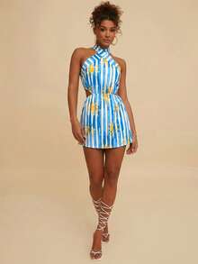 Travachic Đầm ngắn hở lưng cổ yếm bằng chiffon in họa tiết dành cho kỳ nghỉ của phụ nữ - Nhiều màu - Xem 6