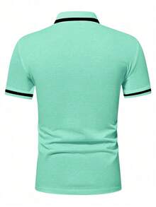 Manfinity Mode Men's Classic Casual Quarter-Button Short Sleeve Polo Shirt - Mint Green - View 2