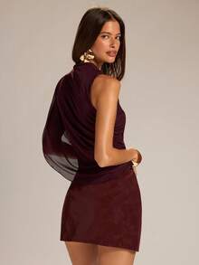 SHEIN x Tata & Beatriz SHEIN BAE Women's Sleeveless Solid Brown Shawl Tank Top - Purple - View 2
