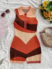 Soleia Women's Sleeveless Contrast Color Rib Knit Jumpsuit Shorts - Multicolor - View 4