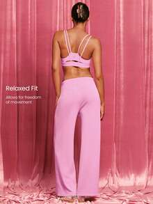 GLOWMODE Modal Soft Comfy Squat-Proof Wide Leg Pants With Side Pockets Daily Casual Fall Winter - Pink - View 2