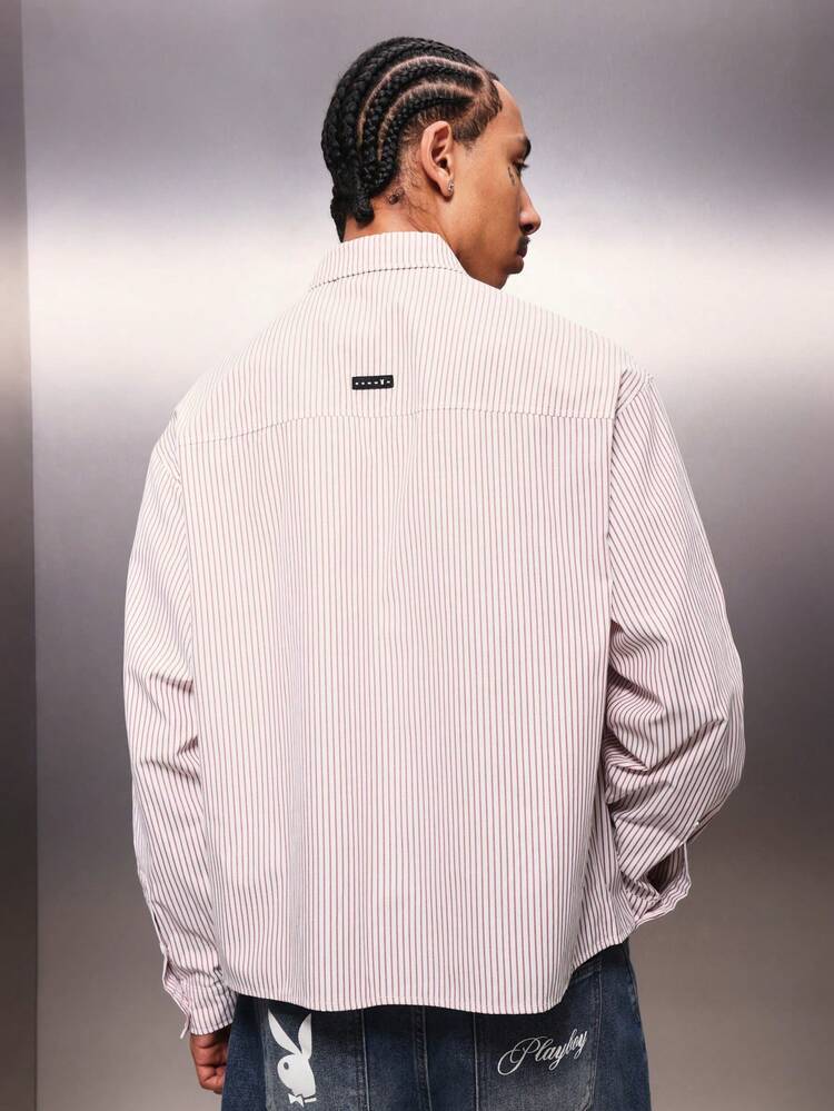 PLAYBOY X SUMWON Pinstripe Button-Down Shirt With Logo Print