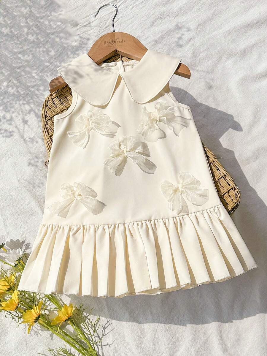 SHEIN Baby GirlCute Sleeveless Princess Dress With Peter Pan Collar, Summer - White - View 1