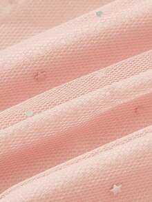 SHEIN Young Girl Gold Foil Contrast Mesh Cake Dress - Pink - View 10