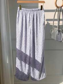 Comfortcana 女士休闲紫色豹纹抽绳腰宽松阔腿裤 - 紫色 - 查看 2