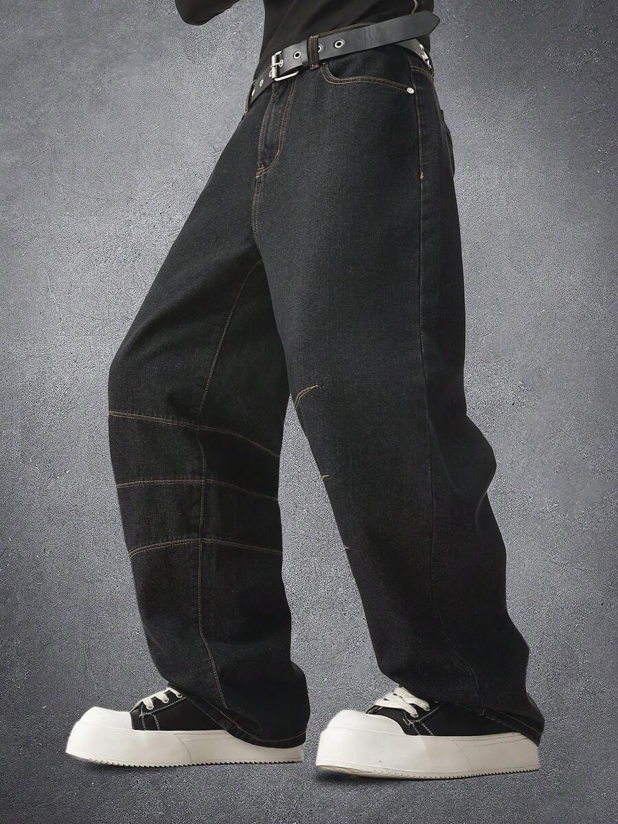 Manfinity Denimwave Men's Distressed Black Denim Jeans With Cat Whisker Faded Effect - Black - View 1