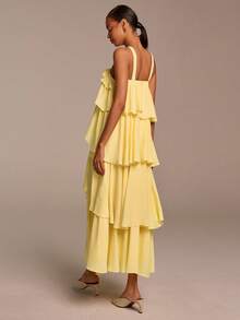 COSMINA Women's Elegant Sleeveless Ruffled Dress, Suitable For Vacation, Date, Wedding Guest, Spring & Summer - Light Yellow - View 2