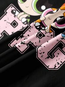 THE POWERPUFF GIRLS X SHEIN 女童（小号）极简印花圆领短袖T恤 - 白色 - 查看 3