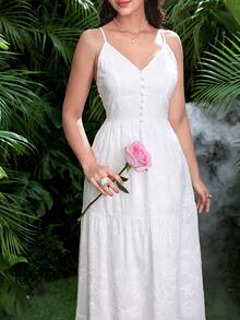 Modelyn Women's Floral Embroidery Ruched Waist Elegant Camisole Mini Dress, Suitable For Dates And Parties - White - View 3