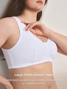 Ocili 1 Stück Damen BH in großen Größen, nahtlos, ohne Bügel, einfarbig, ärmellos, schlicht, mit Frontverschluss, tiefem U-Ausschnitt, breiten Trägern, bequem für den Alltag - Weiss - Übersicht 6