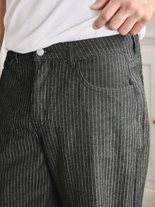 SWAVVY Striped Loose Waist Belt Loop Fashion Versatile Jeans - Black - View 5