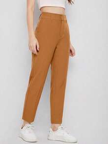 EURMUSE Women's Solid Color Simple Daily Suit Pants  - Camel - View 4