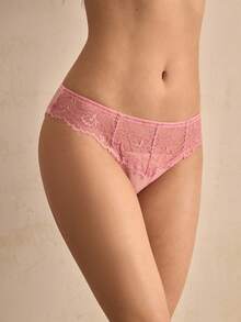 Charlaine 蕾丝网纱拼接轻薄浪漫法式优雅精致女士内裤 - 珊瑚粉 - 查看 6