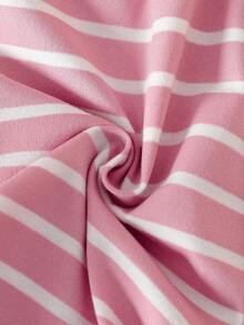 SHEIN Playful Pals Baby Girls' Casual Striped Romper, Spring/Summer - Pink - View 6