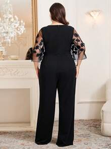 Reflora Jumpsuit Ukuran Besar Elegan Berwarna Hitam dan Perak dengan Hiasan Berlian Imitasi untuk Pesta Musim Gugur, Acara Malam Pernikahan, dan Kostum Karnaval - Hitam - View 3