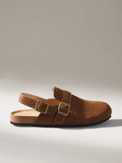 Solecia Women's New Slip-On Half-Cover Sandals, PU Material, Woven Back Strap Style, Flat Shoes, Comfortable And Versatile, Suitable For Commuting, Shopping, And Traveling