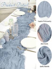 1pc 35 * 71/118/157 Inch Cheese Cloth Table Runner And Napkins, Bohemia Gauze Cheesecloth Tablecloth,Countryside Transparent Table Runner, Bohemian Style Table Runner Suitable For  Christmas For Holiday Gift Giving - Dusty Blue - View 11