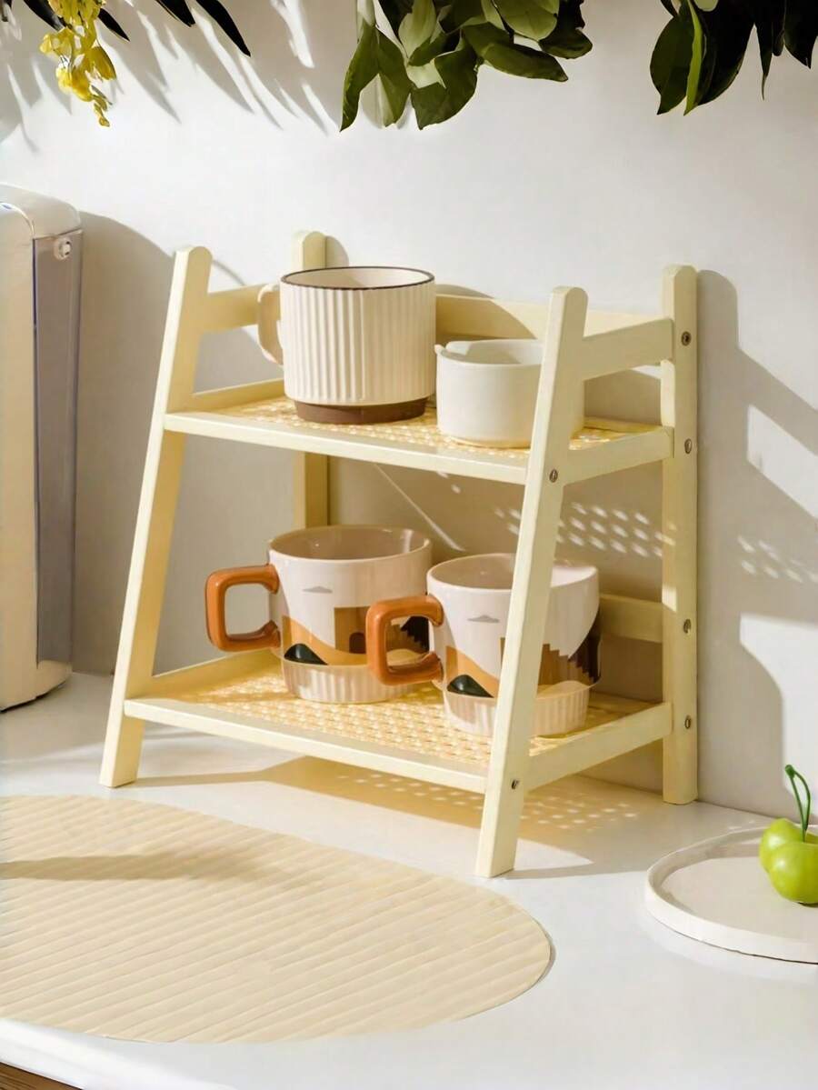 1pc Multi Layer Ins Mug Holder Organizer Desktop Storage Rack Multicolor For Dorm Kitchen Office Home All Season Home Organization Storage Solution Desk Accessories Space Saving Easy Assembly - milky white - View 1