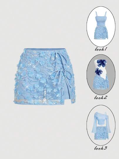 SHEIN MOD Black Vintage Jacquard Tie-Waist Bowknot Low-Waist Slit Skirt – Vintage Court Style, Perfect For Romantic Occasions, Vacation, Beachwear, Date, Picnic, Party, Prom, Festival, And Birthday