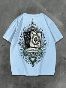 Manfinity LEGND Men's Poker Print Round Neck Short Sleeve Casual Loose T-Shirt - Baby Blue - View 5