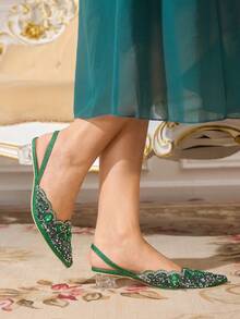 CUCCOO TILAWA Women's Shoes Are Fashionable And Elegant, Crystal And Rhinestone Pointed Laser Lace Green Women's High-Heeled Shoes, Suitable For Banquets, Parties And Other Occasions - Green - View 6