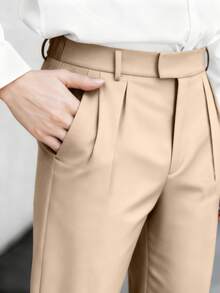 Manfinity Roghcode Men's Casual Slant Pocket Pleated Trousers, Suitable For Commuting - Khaki - View 3